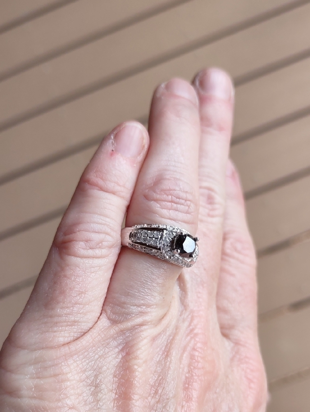 Black And Clear Natural Diamond Ring 10kt White Gold, Nwt, 6.5 - Picture 8 of 16